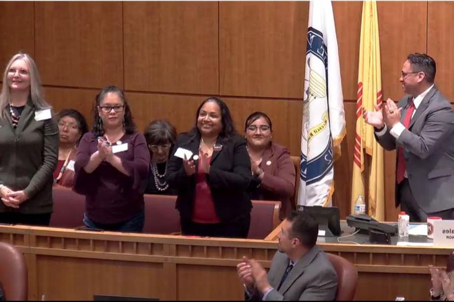 New Mexico Lieutenant Governor Howie Morales, SJC Director of 图书馆 Services Samanthi Hewakapuge, Nambe Public 图书馆 Director Victoria Vigil, and Deming High School 图书馆 Director Teresa Ortiz.